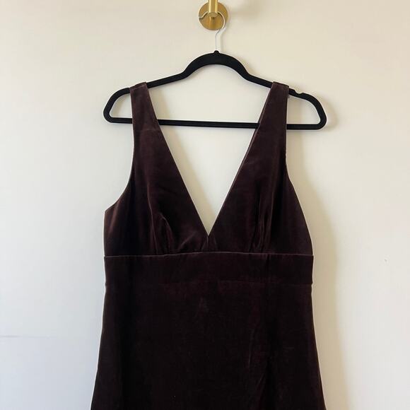 J Crew Chocolate Brown Velvet V Neck Fit Flare Empire Waist Midi Dress Women 12 - Picture 4 of 11